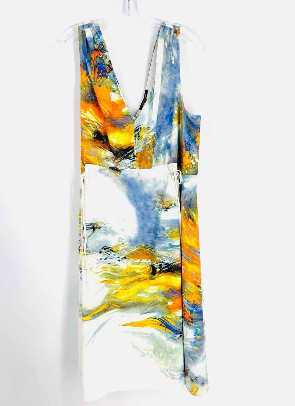 Kobi Halperin Size XL Slate/White Print Drawstring Designer Dress